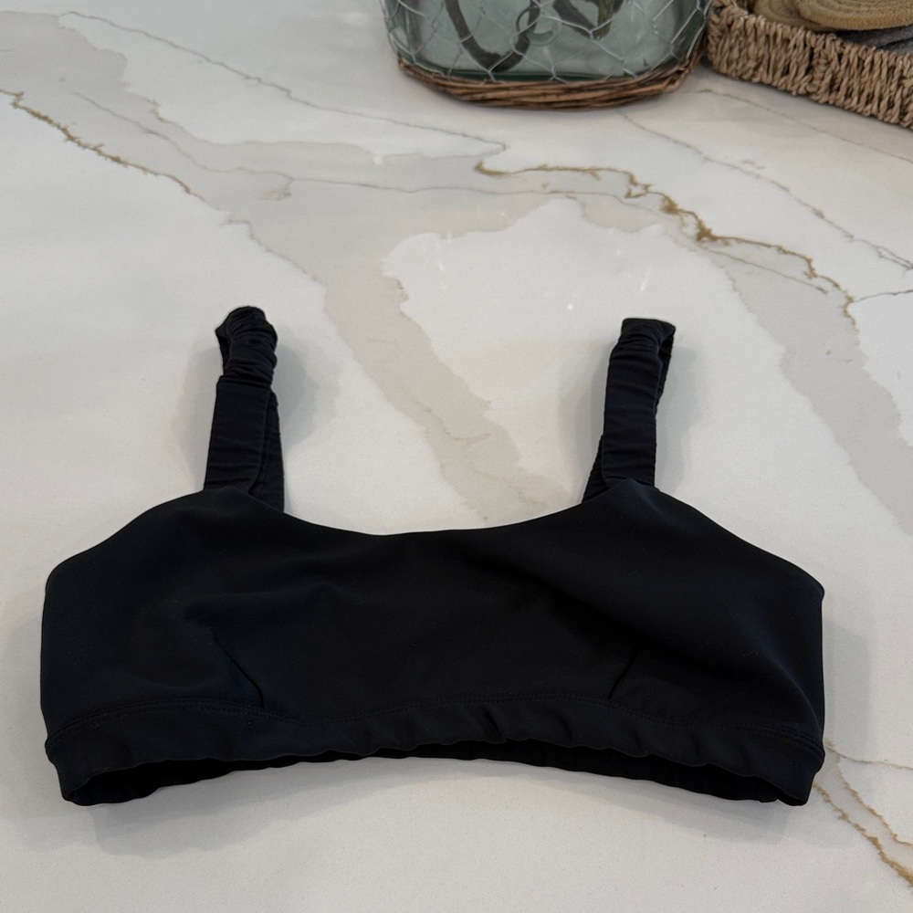 ALO Yoga Black Cropped Bralette Top with ruched straps